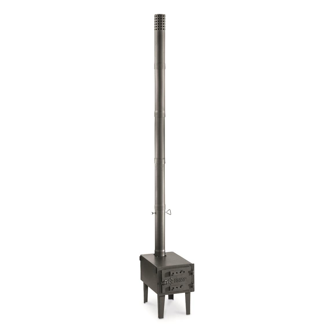 Guide Gear Outdoor Wood Burning Stove; Portable with Chimney Pipe for Cooking and Camping