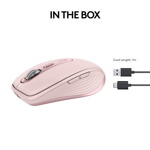 Logitech MX Anywhere 3S Compact Wireless Mouse, Fast Scrolling, 8K DPI Any-Surface Tracking, Quiet Clicks, Programmable Buttons, USB C, Bluetooth, Windows PC, Linux, Chrome, Mac - Rose
