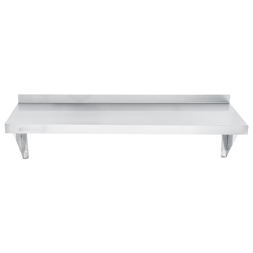 Restaurantware 12 x 36 Inch Heavy-Duty Stainless Steel Wall Shelf - 1 Shelf, Silver, Modern, Industrial, Floating Shelves