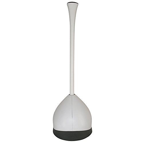 Clorox Toilet Plunger with Hideaway Holder Caddy Heavy-Duty Compact Design with Non-Skid Rubber Base for Bathroom Convenient Storage Toilet Unclogger, 6.5x19.5-Inch, White