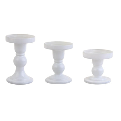 BTGLLAS 3-Piece Set of White Glass Candlestick, Crystal Candlestick Holder Holder and Conical Candle, Christmas Candle Holder Decoration, Family Living Room Wedding Candle Holder (white1set)