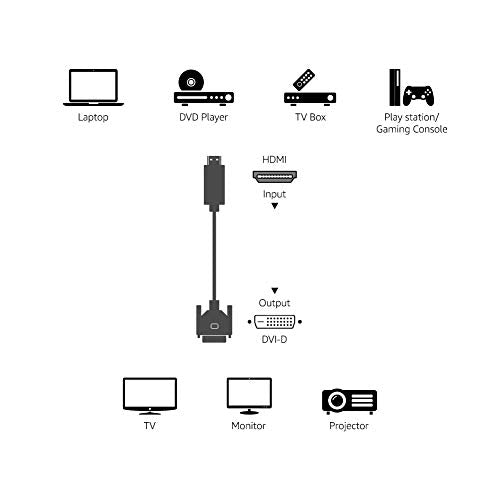 Amazon Basics HDMI-A to DVI (Male) Adapter Cable, Bi-Directional 1080P, Gold-Plated, 3 ft/0.9 m, Single Pack, Black