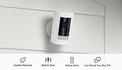 Ring Outdoor Cam (Stick Up Cam) | Weather-Resistant Outdoor Camera, Live View, Color Night Vision, Two-Way Talk, Motion alerts, Works with Alexa | White