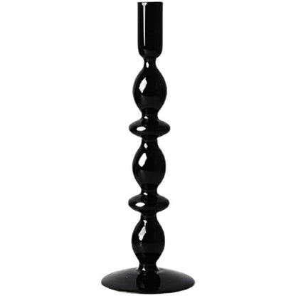 Candle Holder Modern Black Glass Candle Holder Table Top Candle Holder Ornament Suitable for Dinner Living Room Kitchen Dining Room Centerpiece Table Decorations