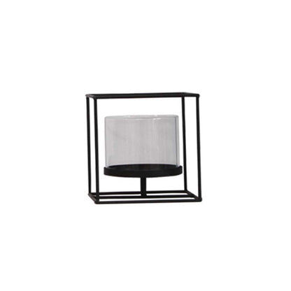 Candle Holder Black Pillar Candle Holders, Glass Candle Stick Holder with Geometric Metal Rack Stand for Living Room Wedding Birthday Housewarming Table Centrepiece Candlestick (Color : Gold)
