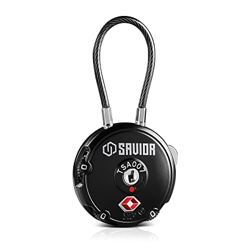 Savior Equipment Quality TSA-Approved 3-Digit Combination Cable Travel Luggage Locks for Rifle Bag Firearm Gun Case Accessories Ammo Boxes Outdoor Storage, Obsidian Black, 1-Pack