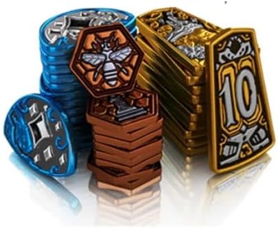 Merchants of The Dark Road: Lumi Metal Coins – Deluxe Metal Currency Upgrade for Board Game | Dual-Masked Multi-Color Coins | 1 5 &amp 10 Value Token Set
