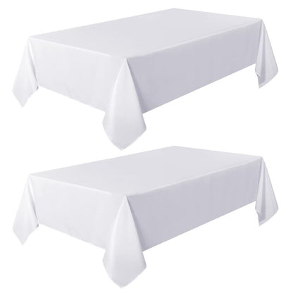 sancua 2 Pack White Tablecloth 60 x 120 Inch, Rectangle 8 Feet Table Cloth - Stain and Wrinkle Resistant Washable Polyester Table Cover for Dining Tables, Buffet Parties and Camping