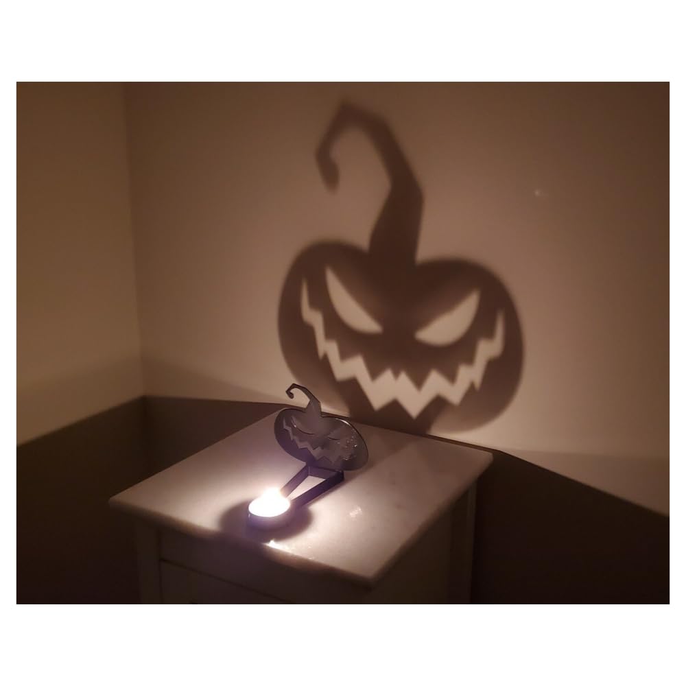vrsquer Halloween Funny Shadow Stand Candle Holder Table Décor Candle Jars with Witch Skeleton Bat Monster Wolf Cat Pumpkin Table Centerpieces 1pc (color8)