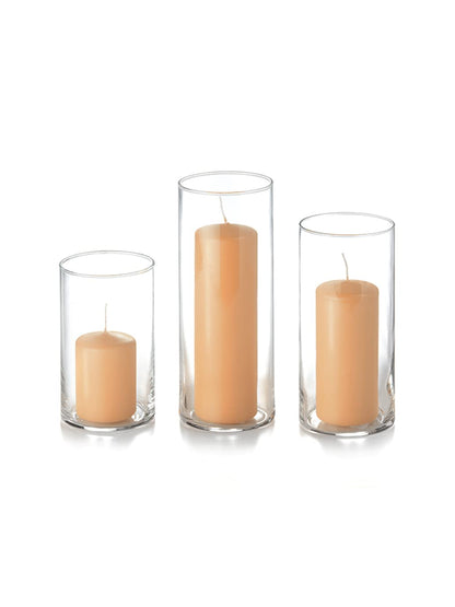 yummi Set of 36 Slim Pillars and Cylinder Vases - Caramel