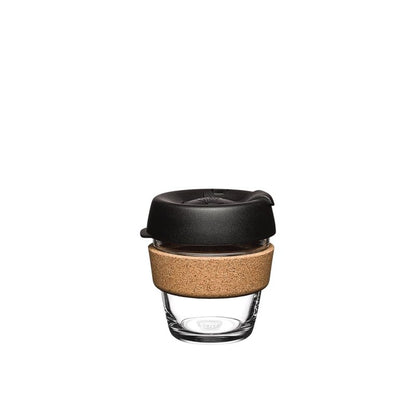 KeepCup Brew Cork, Reusable Glass Tumbler with Natural Cork, Espresso Coffee Cup 6oz / 227ml - Black