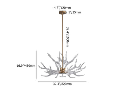 LOVEDIMA Resin Antler Chandelier, 9-Light Deer Horn Pendant Light Fixture for Living Room Bedroom Dining Room Kitchen (Gold)