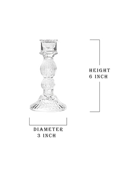 Serene Spaces Living Set of 6 Ribbed Glass Candlestick Holders, Fluted Glass Taper Candleholder for Weddings, Events, Dinner Table, Measures 6" Tall & 3" Diameter
