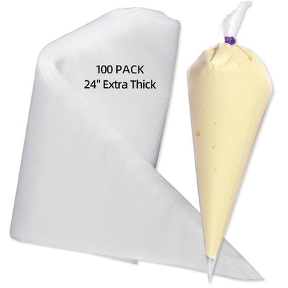 24 Inch Disposable Large Piping Bags,100 PACK Extra Large Thick Pastry Bags with 6 Bag Ties, Thickened Icing Bags,Cake Decorating Bags,Frosting Bags for Cake Decorating Cream Frosting