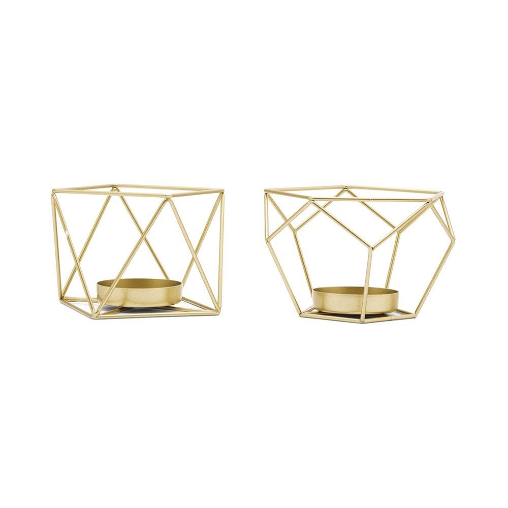 Weddingstar Small Geo Metal Tealight Candle Holder - Gold - Set of 2