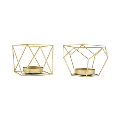 Weddingstar Small Geo Metal Tealight Candle Holder - Gold - Set of 2