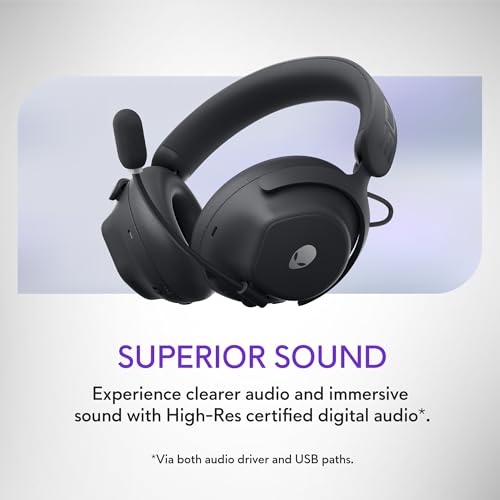 Alienware Pro Wireless Gaming Headset - Wired/Wireless, Bluetooth 5.3, 15 Minute Fast Charging, Audio Output 20 Hz, Battery Talk Time (ANC on) Up to 24 Hrs (Bluetooth), Dark Side of The Moon
