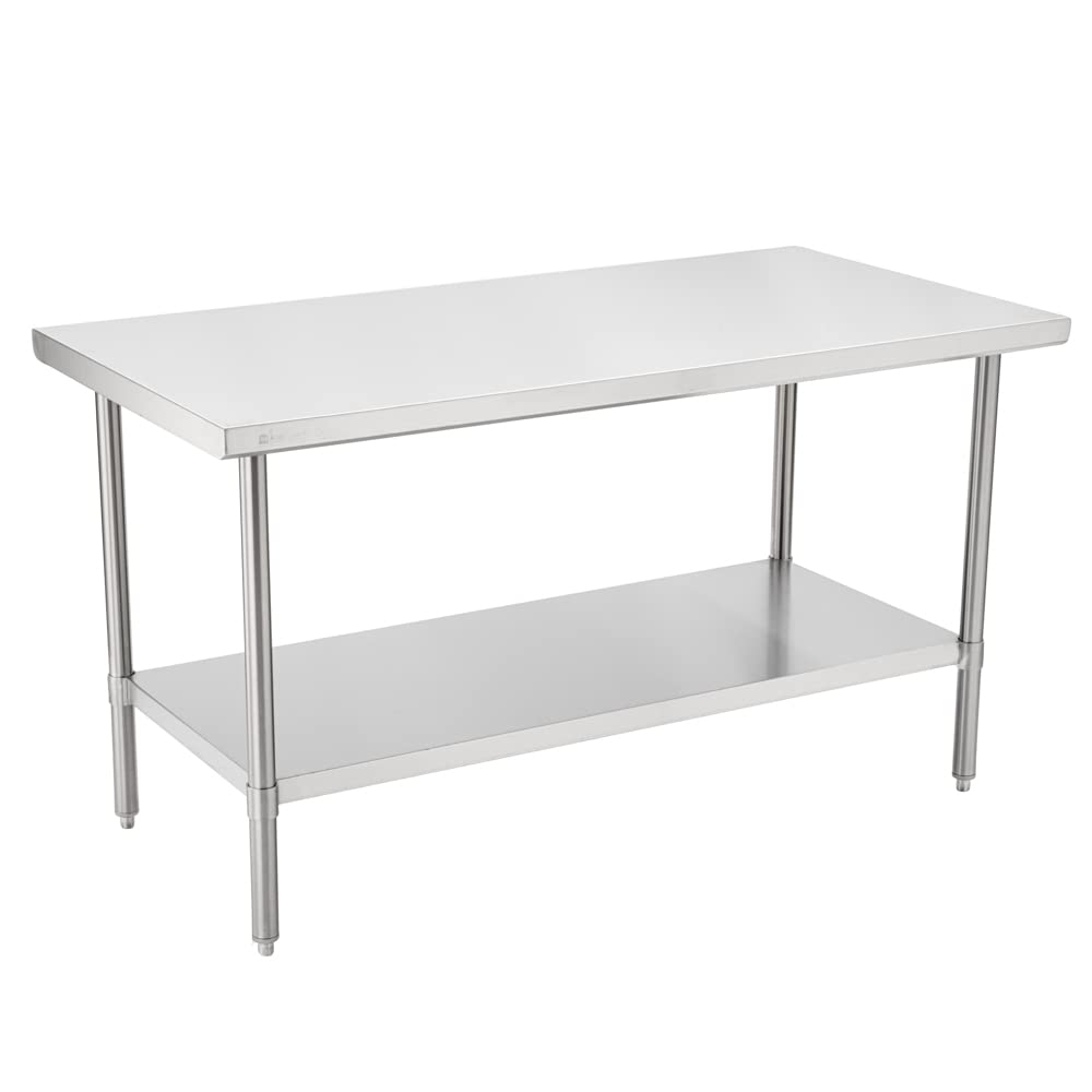 Restaurantware-Kitchen Tek 60x30 Inch Stainless Steel Table,1 Commercial Work Table - Galvanized Legs & Undershelf,Adjustable Feet,Stainless Steel 304 Metal Table,Great For Food Prep,For Home Or Hotel