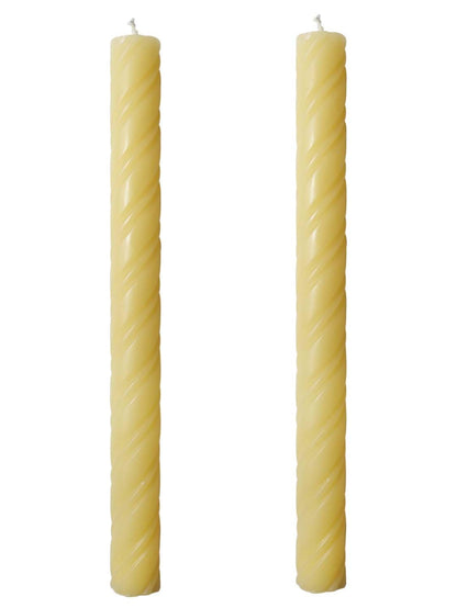 10in Spiral Taper Candles Set of 2 Pack Striped Tapered Candle,Decorative Threaded Candle for Dinner Party Wedding,Kitchen Decors,Christmas,Halloween (2, Roman Column Light Yellow, 10in)