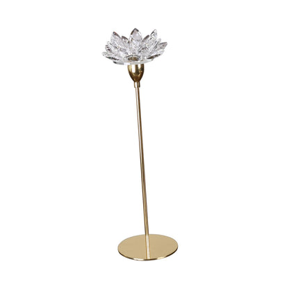 Artibetter Modern Small Metal Candle Stand Crystal Lotus Design, Golden Romantic Candlelight Dinner Holder for Wedding and Dining Room Decoration