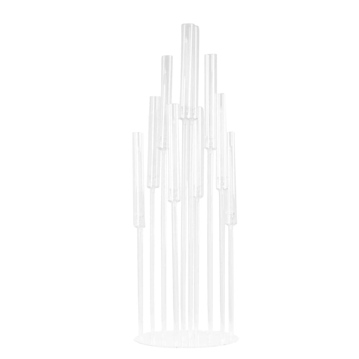 Efavormart 10 Arm Clear Acrylic Cluster Round Taper Candle Holder Candelabra, Pillar Candle Stick Stand with Circular Base - 47" Tall