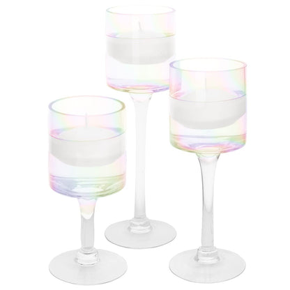 Koyal Wholesale Iridescent Glass Candle Holder Set of 3 Floating Candle Vases, Iridescent Wedding Decor Long Stem Floating Candle Holders, Wedding Sweetheart Table Votive Home Decor