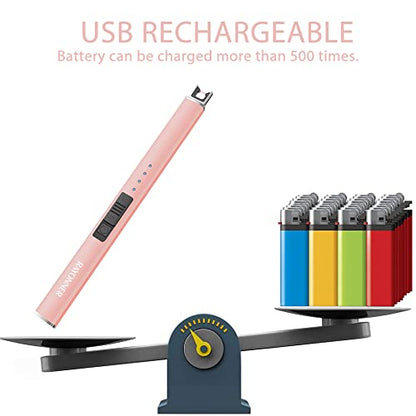 RAYONNER Lighter Electric Candle Lighters Rechargeable USB Lighter Arc Lighters for Candle Camping (1Pack, Rose Gold)
