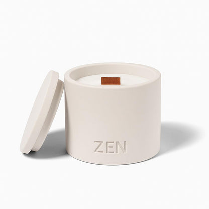 Zen Concrete Candle with Lid – Smoky Wood Sandalwood Vanilla – 100% Beeswax, Minimalist Jar, Wooden Wick, Reusable Container Plant Pot Storage – Luxury-Inspired (Cream, Small, Oud)