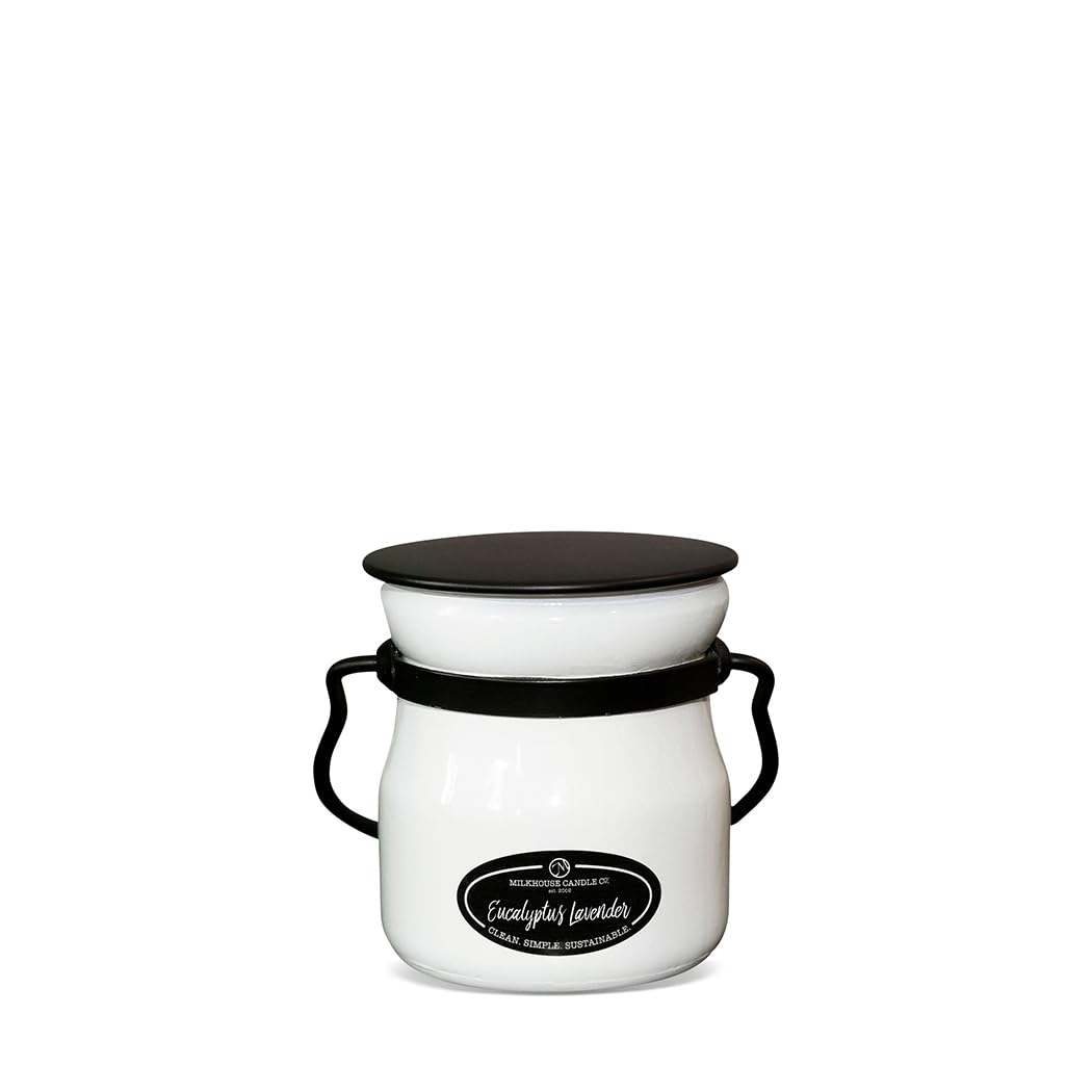 Milkhouse Candle Company Eucalyptus Lavender Soy Candle - Lavender | Eucalyptus | Soft Spice Scented - 5 oz Cream Jar with Black Lid, 35+ Hour Burn Time, Made in the USA