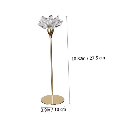 STOBAZA Modern Simple Metal Candlestick Holder Crystal Lotus Design, Small Gold Decorative Candle Stand for Wedding and Dining Room Décor