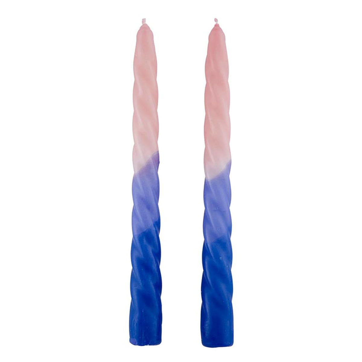 Slant Collections Tri-Colored Unscented Spiral Taper Candles 2-Count Dinner Candles, 9-Inch, Pink/Light Blue/Blue