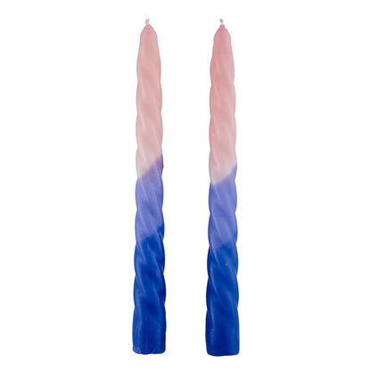 Slant Collections Tri-Colored Unscented Spiral Taper Candles 2-Count Dinner Candles, 9-Inch, Pink/Light Blue/Blue