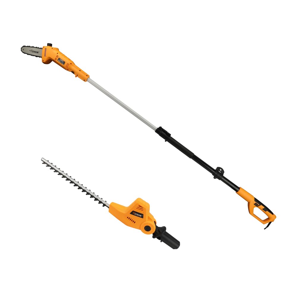 Hoteche 2-in-1 Telescoping Pole Saw & Hedge Trimmer | 500W/700W, 195-253CM, Orange-Black, Color Box