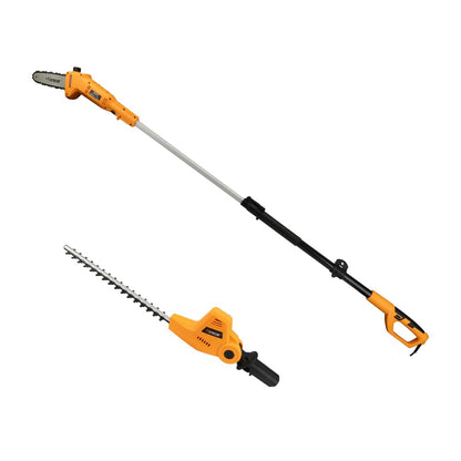 Hoteche 2-in-1 Telescoping Pole Saw & Hedge Trimmer | 500W/700W, 195-253CM, Orange-Black, Color Box
