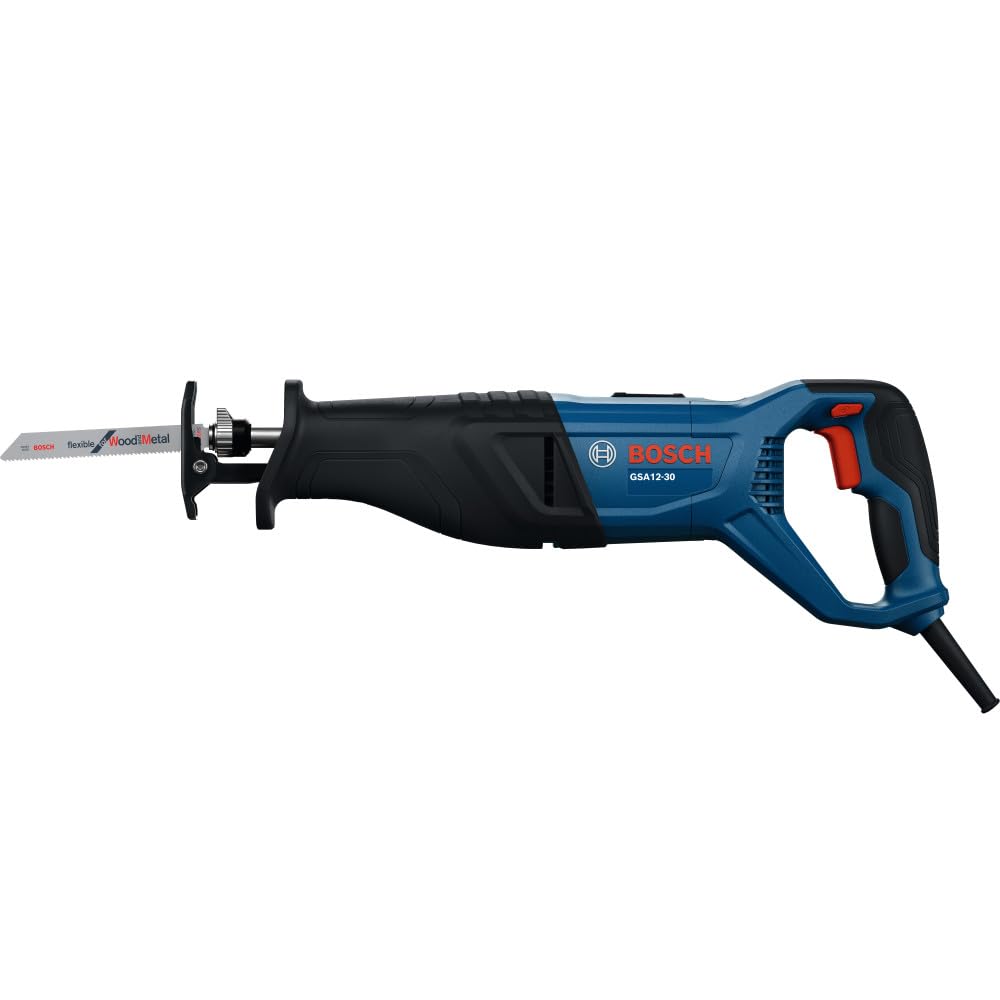 BOSCH GSA12-30 Corded Reciprocating Saw - 12 Amp Power, 1-3/16 In Stroke Length, Variable Speed Control, Tool-Free Blade Change, Lightweight Design for Easy Maneuverability (Bare Tool)