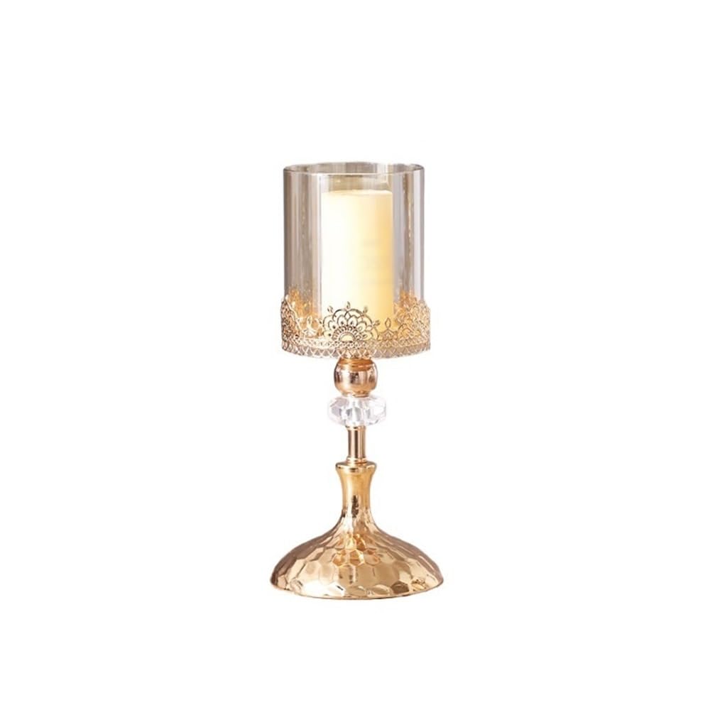YUHUAWF Candle Holderss Golden Metal Glass Candlestick Home Dining Table Decoration Ornament Candle Holder Decorative Candlestick(Medium)