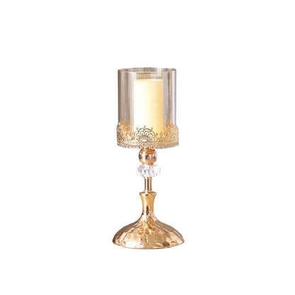 YUHUAWF Candle Holderss Golden Metal Glass Candlestick Home Dining Table Decoration Ornament Candle Holder Decorative Candlestick(Large)