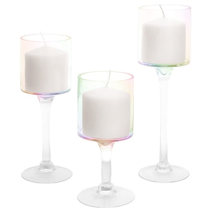 Koyal Wholesale Iridescent Glass Candle Holder Set of 3 Floating Candle Vases, Iridescent Wedding Decor Long Stem Floating Candle Holders, Wedding Sweetheart Table Votive Home Decor