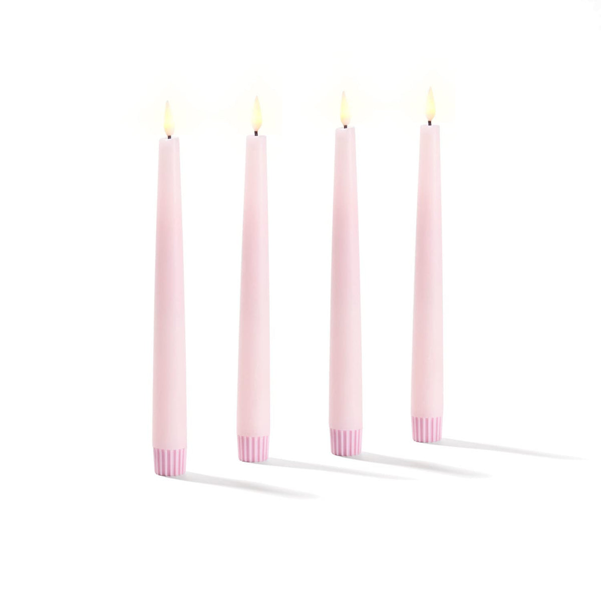 LampLust Flameless Taper Candles with Remote, 9 Inch, 4 Pack Pastel Pink Candlesticks, LED Flickering Flameless Candles for Baby Shower Gender Reveal, Summer Table Decor & Party Decorations