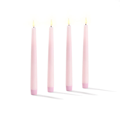 LampLust Flameless Taper Candles with Remote, 9 Inch, 4 Pack Pastel Pink Candlesticks, LED Flickering Flameless Candles for Baby Shower Gender Reveal, Summer Table Decor & Party Decorations