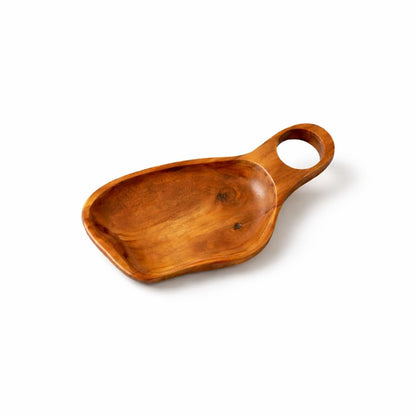 JOLLYMER Solid Teak Wood Decorative Candle Tray – 12.2" Handmade Wood Tray with Handle, Rustic Farmhouse Coffee Table Decor for Home Styling