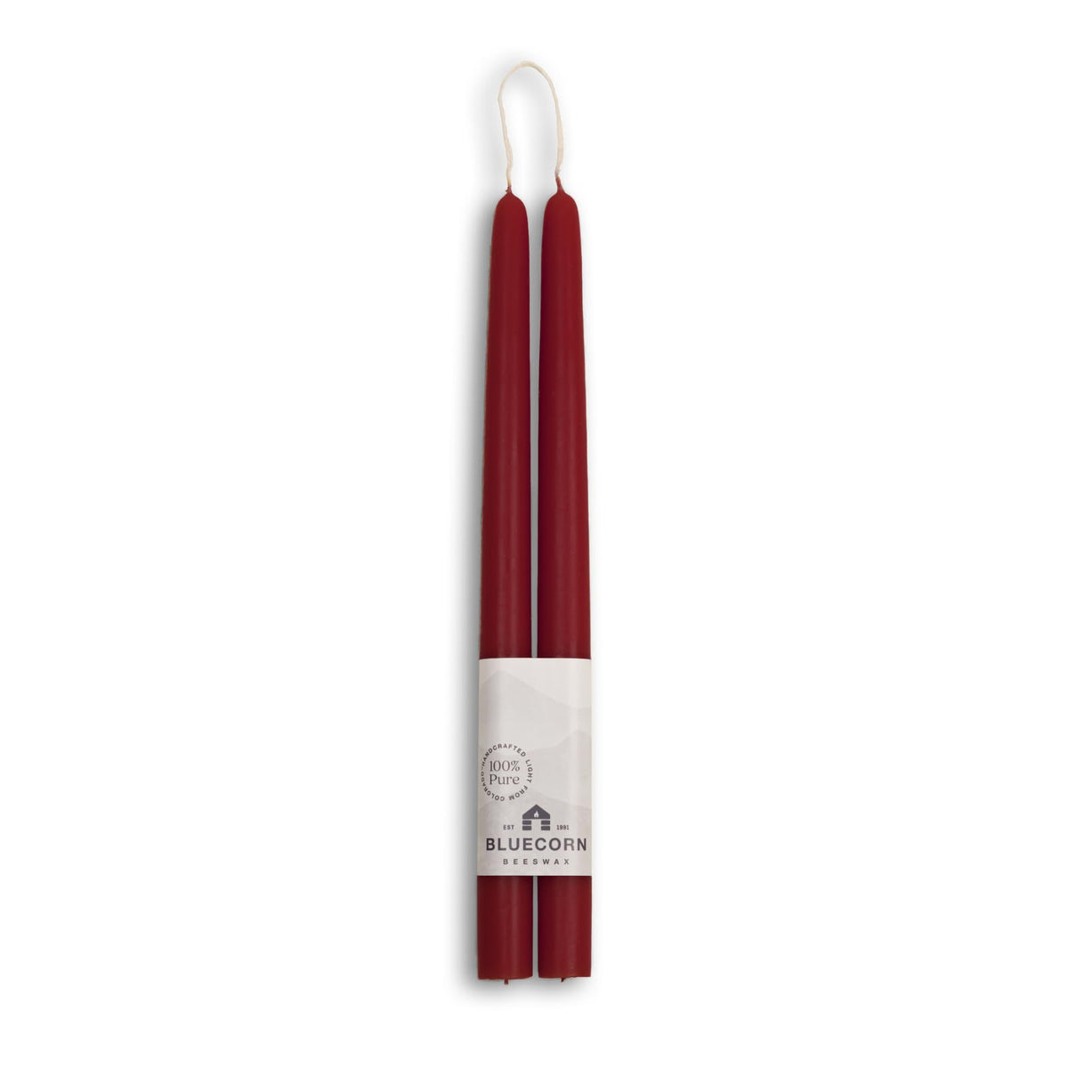 Bluecorn Beeswax Taper Candles, 100% Pure Natural Bees Wax, Pair of 12 Inch Burgundy Tapered Candlesticks, Clean Burning & Dripless, Fragrance Free, Long Lasting, Home Decor, American Made, 1 Count