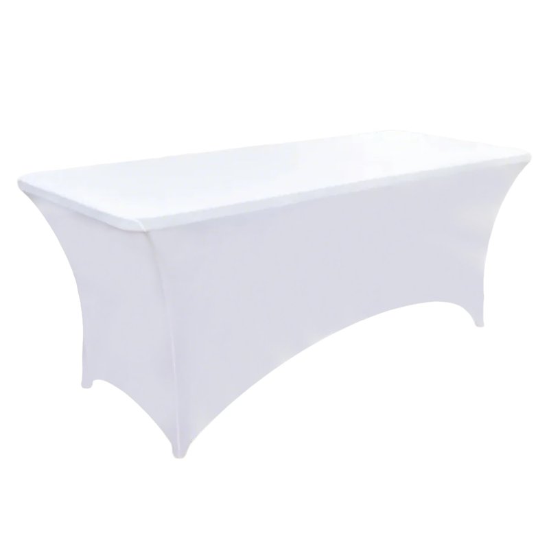 ZarzaaSik 10-Pack 8ft White Spandex Table Covers for Rectangle Folding Tables - Washable Elastic Tablecloth - Ultimate Fitted Table Protector for Parties, Trade Shows, Banquet, and Wedding