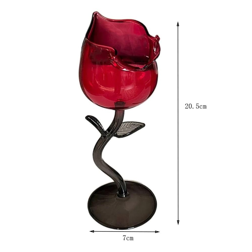 Red Rose Wine Glass Candle Holder Romantic Rose Flower Candle Holder Wedding Centerpiece Tealight Candle Chic Candle Displays(Black)