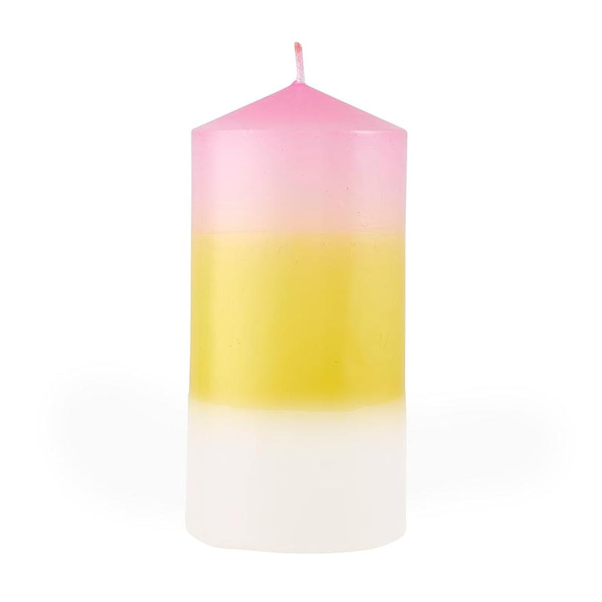 Slant Collections Tri-Colored Unscented Pillar Candle, 4.75-Inch, Pink/Yellow/White