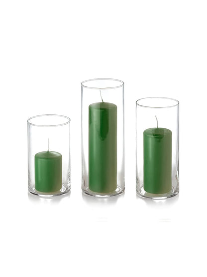 yummi Set of 36 Slim Pillars and Cylinder Vases - Green Tea