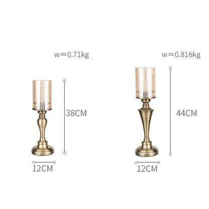Candlestick Holders Creative Iron Candlestick with Glass Cover Home Dining Table Decoration Candlestick Ornaments Candle Holders(Small)