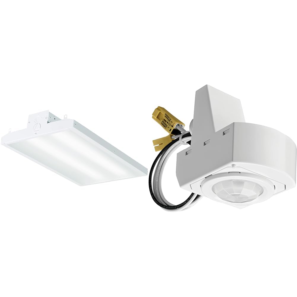 Lithonia Lighting IBE 18LM MVOLT 50K LED Linear High Bay, 5000k, 107 watts,Daylight & Sensor Switch MSX12 M4 360 Degree Multiple Fixture Mount Occupancy Sensor, White