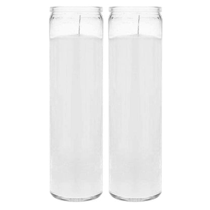 Brilux 2 Classic White Candles in Glass, 8-INCHES Tall