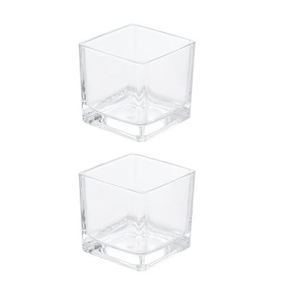 UUYYEO 2 Pcs Square Clear Glass Candle Holders Votive Tealight Candle Holders Candlestick Stand Holders Candle Centerpieces for Wedding Christmas